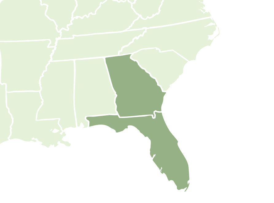Map of service area with Georgia and Florida highlighted