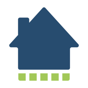 Crawl Spaces Blue house icon with six green squares beneath