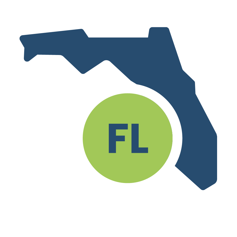 Outline of Florida state with green circle and "FL" text