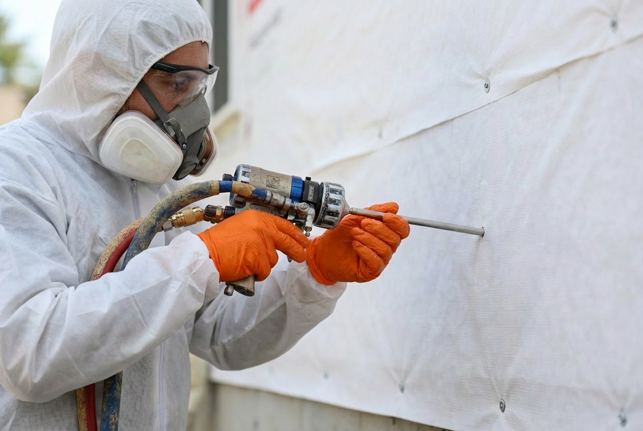 professional using injection foam insulation